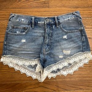 Free People Denim Shorts with White Fringe
